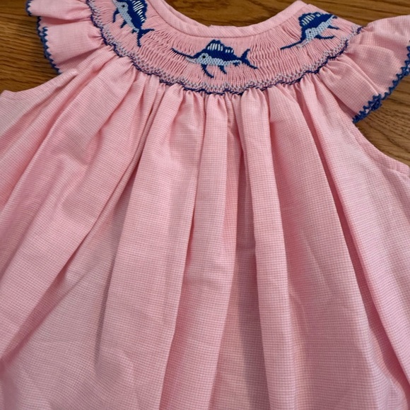 Southern Sunshine The Swordfish Smocked Light Pink Gingham Bishop Dress NWT - Picture 5 of 10